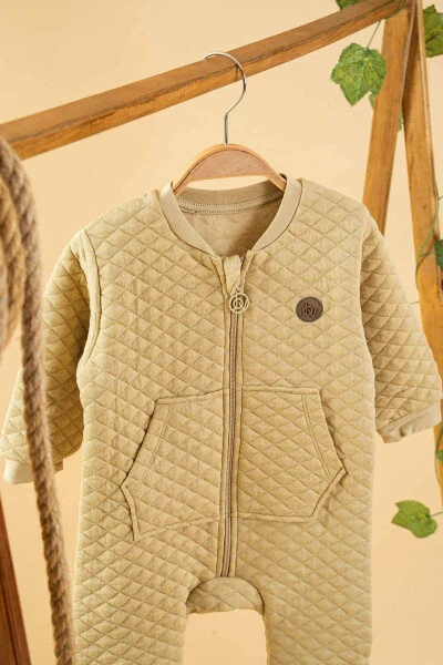 Kız Erkek Bebek Haki Kapitone Pamuklu Tulum Cepli Fermuarlı-Haki - 3