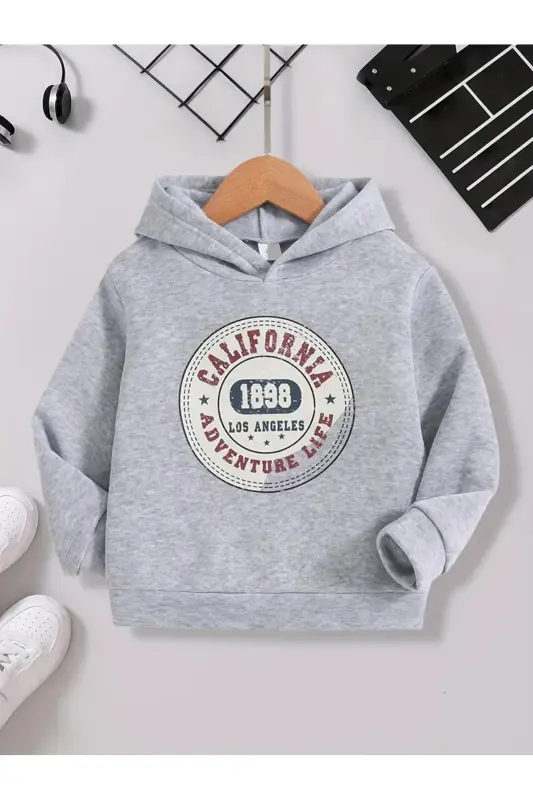 Kız-erkek Çocuk Colıfornıa 1898 Baskılı Gri Kapşonlu Sweatshirt ( Yeni Sezon ) - 5 - 1
