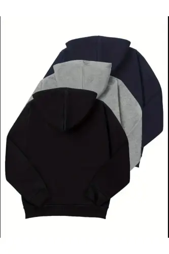 Kız-Erkek Çocuk ve Yetişkin Unisex 3'lü Paket Siyah-Gri-Lacivert Şardonlu Fermuarlı Hırka-LACİVERT - MORNİNG KİDS (1)