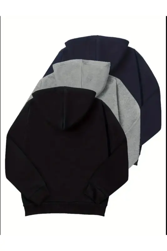 Kız-Erkek Çocuk ve Yetişkin Unisex 3'lü Paket Siyah-Gri-Lacivert Şardonlu Fermuarlı Hırka-LACİVERT - 2