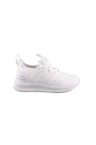 Kız Erkek Günlük Ortopedik Fileli Süs Bağcıklı Beyaz Çocuk Sneakers Spor Ayakkabı - Beyaz-bez - N DROPS (1)