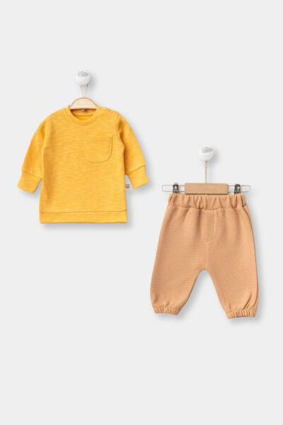 Kız Erkek Yenidoğan Bebek %100 Pamuk Spor Sweatshirt Ve Pantolon Casual 2'li Takım - Açık kahve - MINYTRENDY (1)