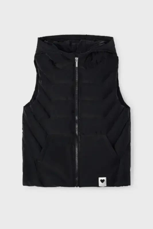 Kız Çocuk 2-9 Yaş Dolgulu Kapüşonlu Şişme Yelek Siyah-siyah - Modazone