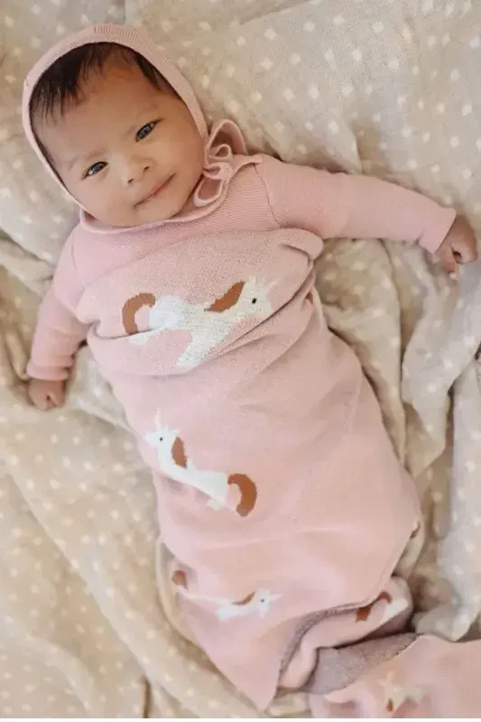 Kız Ve Erkek Bebek Için Triko Örgü Bebek Battaniyesi 85cm X85cm Unicorn Pembe-pembe3 - 4