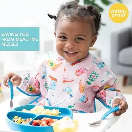 Bumkins Sleeved Bib for Girl or Boy Baby and Toddler for 6-24 Mos, Essential Must Have for Eating, Feeding, Baby Led Weaning Supplies, Long Sleeve Mess Saving Food Catcher, Soft Fabric, Cowgirl Boots - 2