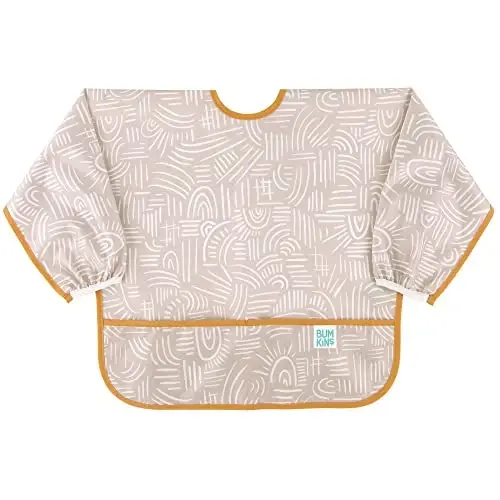 Bumkins Sleeved Bib for Girl or Boy, Baby and Toddler for 6-24 Mos, Essential Must Have for Eating, Feeding, Baby Led Weaning Supplies, Long Sleeve Mess Saving Food Catcher, Soft Fabric, Boho Beige - 1