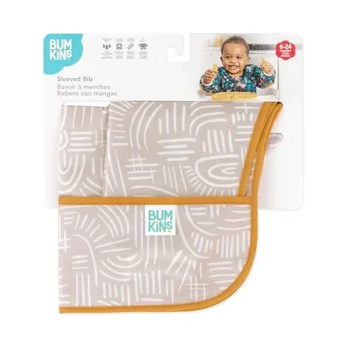 Bumkins Sleeved Bib for Girl or Boy, Baby and Toddler for 6-24 Mos, Essential Must Have for Eating, Feeding, Baby Led Weaning Supplies, Long Sleeve Mess Saving Food Catcher, Soft Fabric, Boho Beige - 6