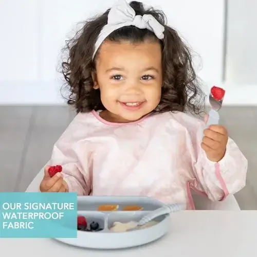 Bumkins Sleeved Bib for Girl or Boy, Baby and Toddler for 6-24 Mos, Essential Must Have for Eating, Feeding, Baby Led Weaning Supplies, Long Sleeve Mess Saving Food Catcher, Soft Fabric, Lace Pink - 3