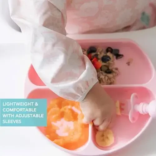 Bumkins Sleeved Bib for Girl or Boy, Baby and Toddler for 6-24 Mos, Essential Must Have for Eating, Feeding, Baby Led Weaning Supplies, Long Sleeve Mess Saving Food Catcher, Soft Fabric, Lace Pink - 4