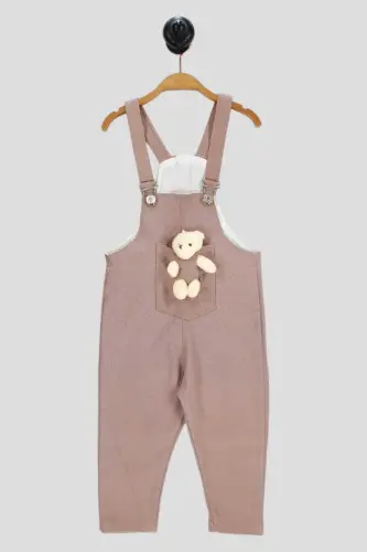 Kız/Erkek Çocuk Ayıcıklı Renkli Salopet Unısex Tulum Likralı Esnek Kumaş Ayarlanabilir Askı-Vizon - 3