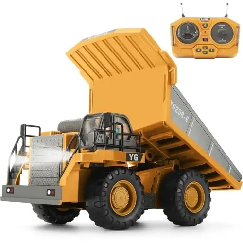 KIZJORYA Masofaviy boshqarishli Dumper yuk mashinasi, bolalar uchun 9 kanal metall to'shak chiroqi ovozi va qayta zaryadlanuvchi batareya bilan, go'daklar uchun o'g'il va qizlar uchun 3 yoshdan katta elektr transport axlat yuk mashinasi o'yinchoq - KIZJORYA