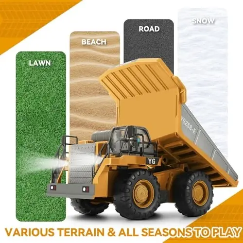 KIZJORYA Радиоуправляемый Самосвал, RC Строительная Техника для Детей с 9-канальной Металлической Кузовной Освещением, Звуком и Аккумулятором, Электрическая Транспортная Мусоровозная Игрушка для Малышей Мальчиков и Девочек от 3 лет - 4