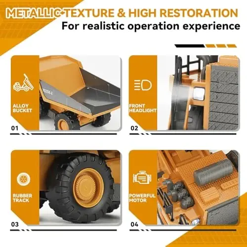 KIZJORYA Remote Control Dump Truck, RC Construction Vehicle for Kids with 9 Channel Metal Bed Light Sound & Rechargeable Battery, Electric Transport Garbage Truck Toy for Toddlers Boys Girls Age 6+ - 3