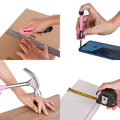 39 Piece All Purpose Basic Household Pink Tool Kit for Women - Small Tool Set with Toolbox Great for Home, Garage, Office and College Dormitory Use - 5