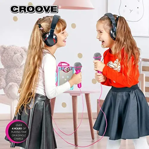 Croove Rechargeable Karaoke Machine for Kids, Pink Portable Karaoke Set, Gift for Girl Speaker & 2 Microphones with Lyrics Display, Bluetooth/AUX/USB, Best Birthday Gifts For Girls Ages 8 9+ Years Old - Modazone (1)