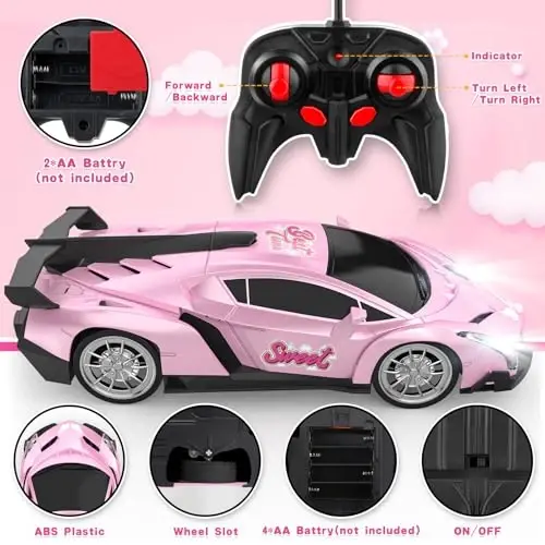 Growsland Remote Control Car for Girls, 1: 18 Pink RC Cars Toys for Kids Girl Electric Vehicle Toy Car Hobby Racing Car with Lights & Controller, Birthday Gifts for Girl Boys Age 3 4 5 6 7 8 9 Year Old - GROWSLAND (1)
