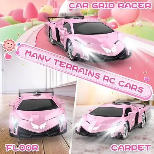 Growsland Remote Control Car for Girls, 1: 18 Pink RC Cars Toys for Kids Girl Electric Vehicle Toy Car Hobby Racing Car with Lights & Controller, Birthday Gifts for Girl Boys Age 3 4 5 6 7 8 9 Year Old - 3