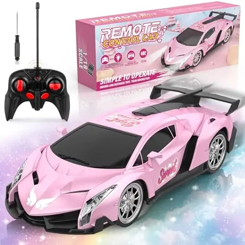 Growsland Remote Control Car for Girls, 1: 18 Pink RC Cars Toys for Kids Girl Electric Vehicle Toy Car Hobby Racing Car with Lights & Controller, Birthday Gifts for Girl Boys Age 3 4 5 6 7 8 9 Year Old - 4