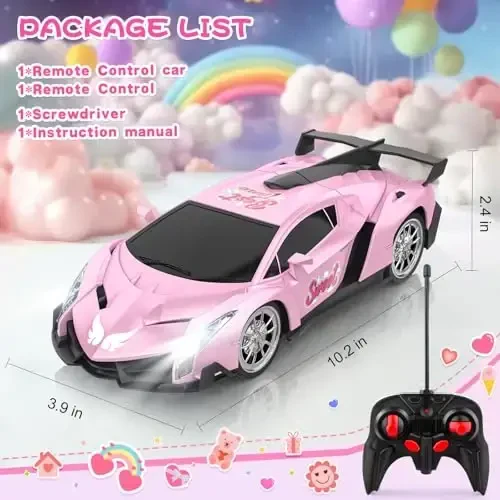 Growsland Remote Control Car for Girls, 1: 18 Pink RC Cars Toys for Kids Girl Electric Vehicle Toy Car Hobby Racing Car with Lights & Controller, Birthday Gifts for Girl Boys Age 3 4 5 6 7 8 9 Year Old - 4