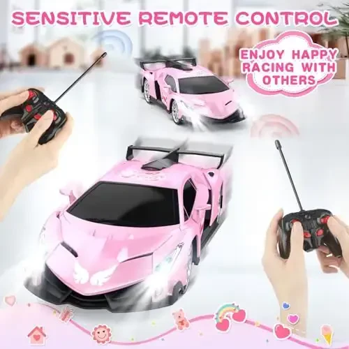 Growsland Remote Control Car for Girls, 1: 18 Pink RC Cars Toys for Kids Girl Electric Vehicle Toy Car Hobby Racing Car with Lights & Controller, Birthday Gifts for Girl Boys Age 3 4 5 6 7 8 9 Year Old - 6