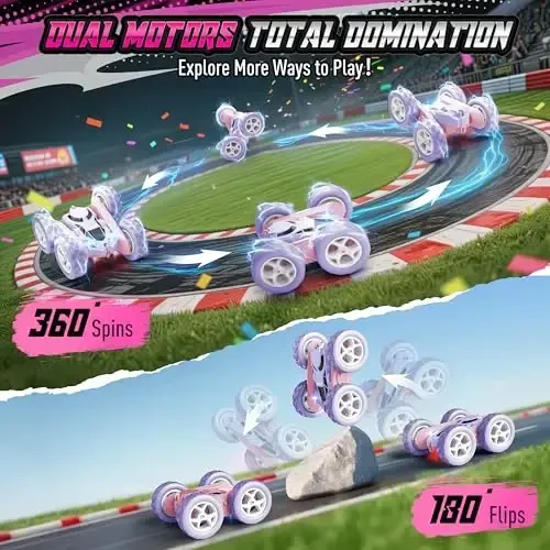 Hamdol Remote Control Car for Girls, Double-Sided Color Design Stunt RC Vehicle, Upgraded 4WD USB-C Rechargeable Toy, 2.4GHz Fast Electric STEM Toy, Birthday Age 6+ - 3