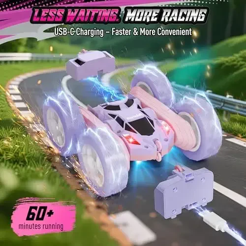 Hamdol Remote Control Car for Girls, Double-Sided Color Design Stunt RC Vehicle, Upgraded 4WD USB-C Rechargeable Toy, 2.4GHz Fast Electric STEM Toy, Birthday Age 6+ - 6