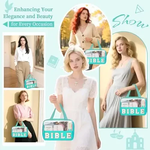 Chenille Letter Bible Bag Case for Girls,Large Study Supplies Church Bag Cover Purse Fits All Bibles,Cute Preppy Christian Tote with Handle Zipper Bible Accessories Gifts for Women(BIBLE-Green) - 7