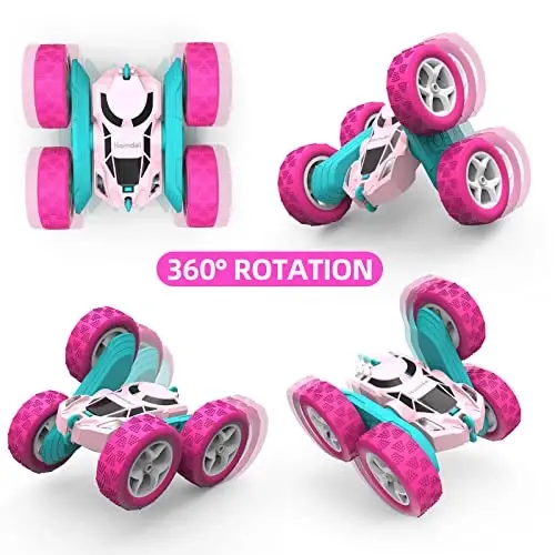 Hamdol Pink Remote Control Car for Girls, 360° Flipping Stunt Car with LED Headlights, Rechargeable 4WD Electric Toy Vehicle, Princess Gift for 6 7 8 9 10 11 Year Old Girls, Birthday & Christmas Toy - 3