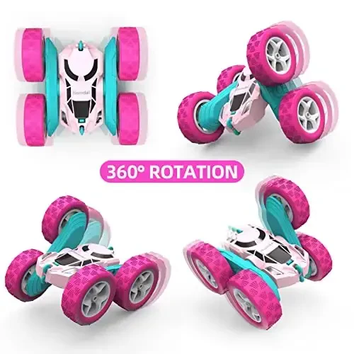 Remote Control Car for Girls Pink RC Car Double Sided 360°Flip Stunt Car with Headlights, Girl Princess Toys Rechargeable Toy Car for 6-7 6-8 9 10-12 Year Old Girls Birthday - 3