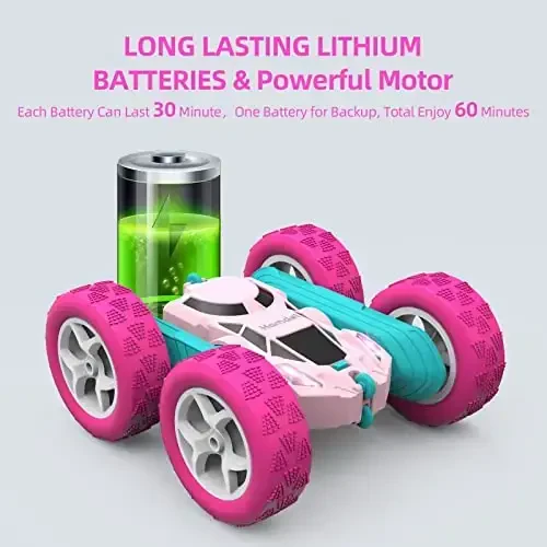 Remote Control Car for Girls Pink RC Car Double Sided 360°Flip Stunt Car with Headlights, Girl Princess Toys Rechargeable Toy Car for 6-7 6-8 9 10-12 Year Old Girls Birthday - 6