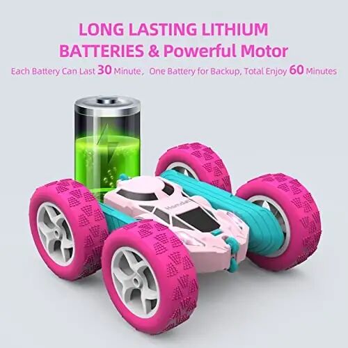 Remote Control Car for Girls Pink RC Car Double Sided 360°Flip Stunt Car with Headlights, Girl Princess Toys Rechargeable Toy Car for 6-7 6-8 9 10-12 Year Old Girls Birthday - HAMDOL