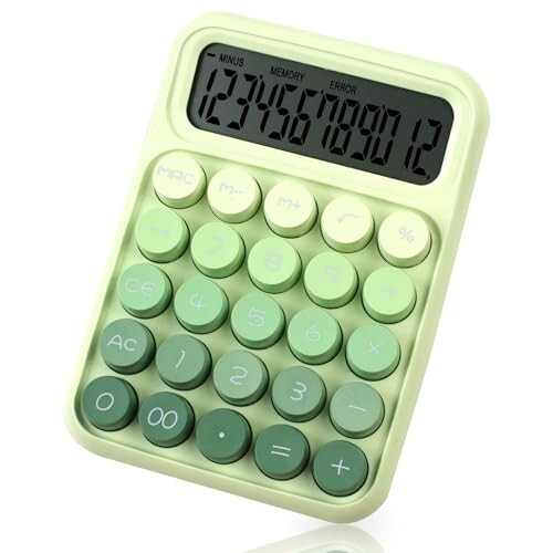 KJAHLAL Mechanical Pushbutton Calculator, 12 Digit Large LCD Display, Big Buttons Easy to Press Use as Office Calculators Desktop, Forest Green Computer Big Button for Schools, Homes and Businesses - 1