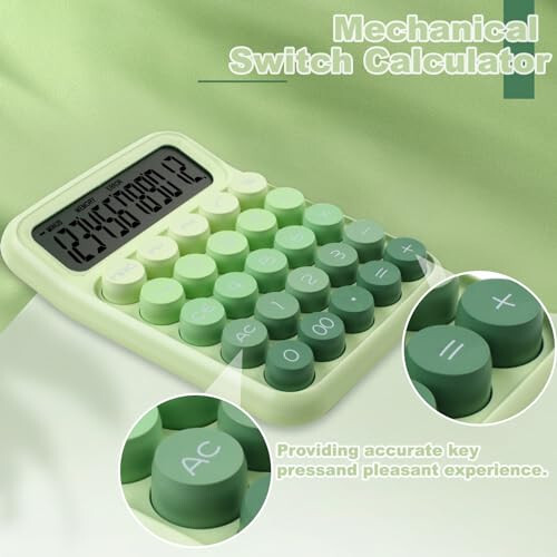 KJAHLAL Mechanical Pushbutton Calculator, 12 Digit Large LCD Display, Big Buttons Easy to Press Use as Office Calculators Desktop, Forest Green Computer Big Button for Schools, Homes and Businesses - 5