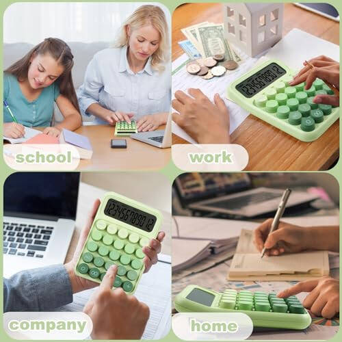 KJAHLAL Mechanical Pushbutton Calculator, 12 Digit Large LCD Display, Big Buttons Easy to Press Use as Office Calculators Desktop, Forest Green Computer Big Button for Schools, Homes and Businesses - 7