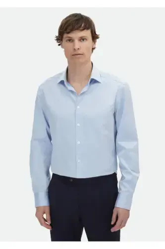 Кўк чизиқли Regular Fit тўқима классик 100% пахта кўйлак - 1