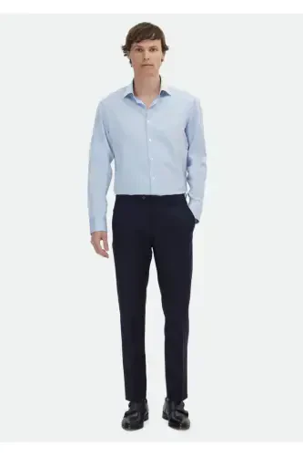 Кўк чизиқли Regular Fit тўқима классик 100% пахта кўйлак - RAMSEY (1)