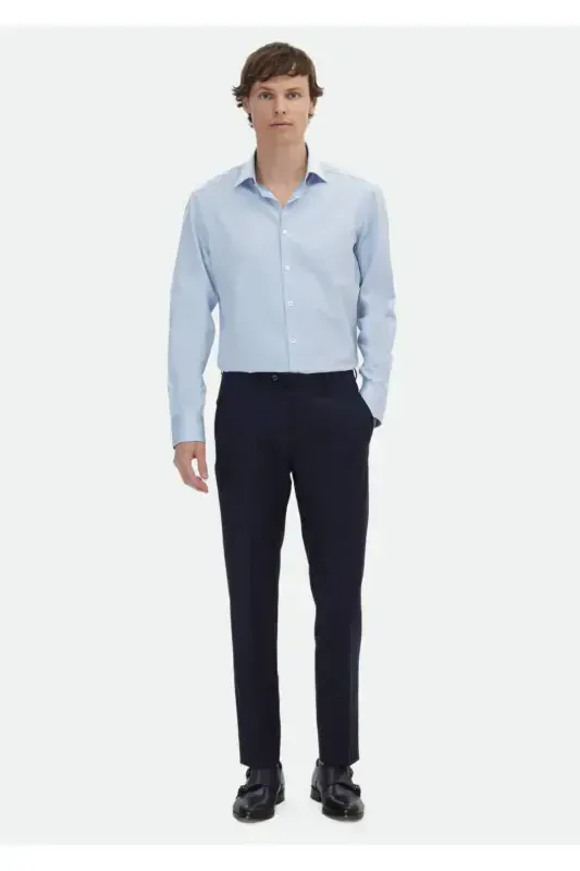 Кўк чизиқли Regular Fit тўқима классик 100% пахта кўйлак - 2