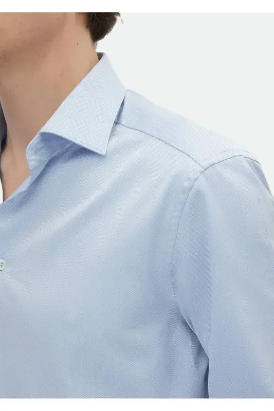 Кўк чизиқли Regular Fit тўқима классик 100% пахта кўйлак - 4