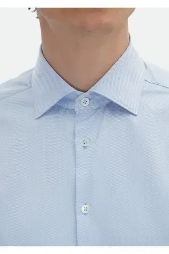 Кўк чизиқли Regular Fit тўқима классик 100% пахта кўйлак - 5