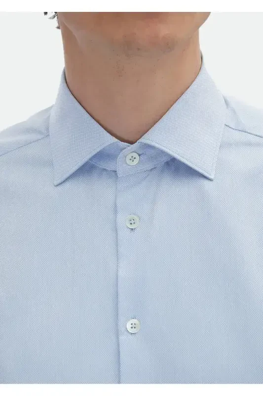 Кўк чизиқли Regular Fit тўқима классик 100% пахта кўйлак - 5