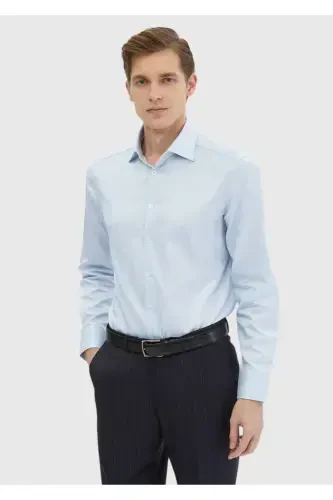 Кўк нақшли Regular Fit тўқима классик 100% пахта кўйлак - 3