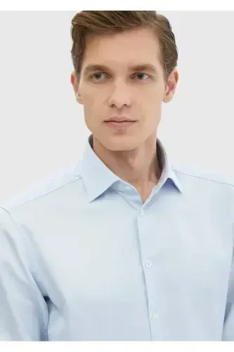 Кўк нақшли Regular Fit тўқима классик 100% пахта кўйлак - 4