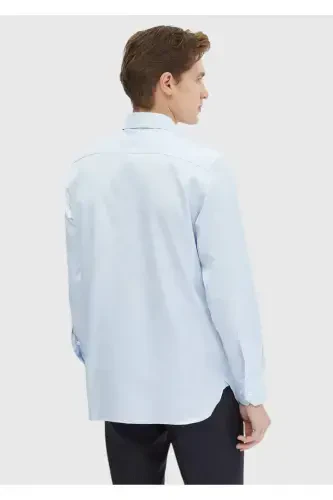 Кўк нақшли Regular Fit тўқима классик 100% пахта кўйлак - 5