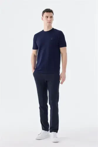 Кўк рангдаги Slim Fit велосипед ёқаси билан футболка - 2