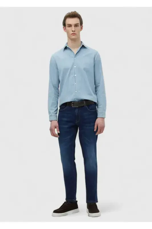 Кўк рангли, юпқа, Slim Fit кесишдаги, пахта аралаш деним шим - RAMSEY