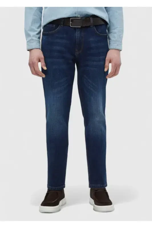 Кўк рангли, юпқа, Slim Fit кесишдаги, пахта аралаш деним шим - 2