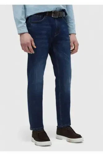 Кўк рангли, юпқа, Slim Fit кесишдаги, пахта аралаш деним шим - 3