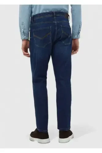 Кўк рангли, юпқа, Slim Fit кесишдаги, пахта аралаш деним шим - 5