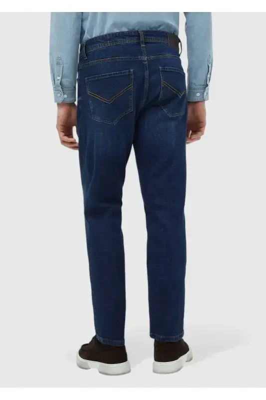 Кўк рангли, юпқа, Slim Fit кесишдаги, пахта аралаш деним шим - 5