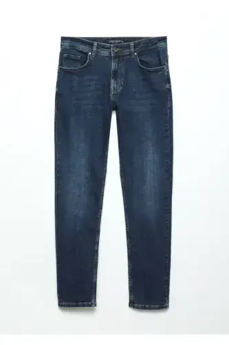 Кўк рангли, юпқа, Slim Fit кесишдаги, пахта аралаш деним шим - 6